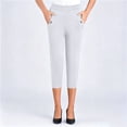 thumbnail image 1 of IUYRTFE Women Solid Color Elastic Waist Straight Leg Capri Pants with Pockets Casual Summer Trousers, 1 of 5