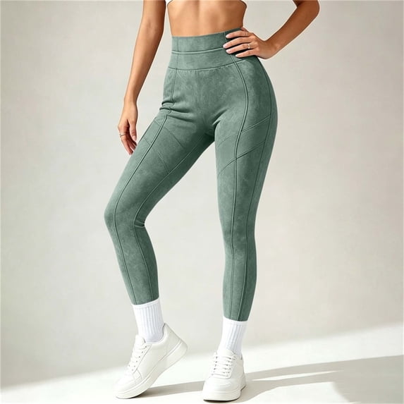 IUYRTFE Women Solid Color Full Length Yoga Pants High Waist Stretch Workout Leggings for Gym Running Daily Wear