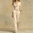thumbnail image 1 of IUYRTFE Women Solid Color Long Sleeve Button Down Jumpsuit Wide Leg Pants with Pockets for Casual Daily Wear, 1 of 5