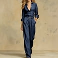 thumbnail image 1 of IUYRTFE Women Solid Color Long Sleeve Button Down Jumpsuit Wide Leg Pants with Pockets for Casual Daily Wear, 1 of 5