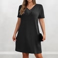 thumbnail image 1 of IUYRTFE Women Solid Color Short Sleeve V Neck Ribbed Dress Casual Loose Fit Summer Mini Dress, 1 of 6