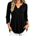 thumbnail image 1 of IUYRTFE Women V Neck 3/4 Sleeve Pleated Tunic Top with Pockets for Casual Daily Wear, 1 of 8