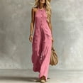 thumbnail image 1 of IUYRTFE Women V Neck Front Button Linen Style Jumpsuit Sleeveless Wide Leg Romper with Pockets, 1 of 5