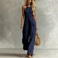 thumbnail image 1 of IUYRTFE Women V Neck Front Button Linen Style Jumpsuit Sleeveless Wide Leg Romper with Pockets, 1 of 5