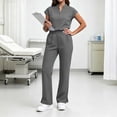 thumbnail image 1 of IUYRTFE Women V Neck Short Sleeve Scrub Set Side Slit Pants with Pockets for Healthcare Clinic Daily Wear, 1 of 9