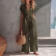 thumbnail image 1 of IUYRTFE Women V Neck Short Sleeve Wide Leg Jumpsuit with Drawstring Waist and Pockets for Vacation Beach Summer, 1 of 6
