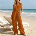 thumbnail image 1 of IUYRTFE Women V Neck Sleeveless Tie Waist Jumpsuit Wide Leg Romper with Pockets and Zipper for Summer Vacation, 1 of 7