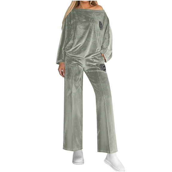 IUYRTFE Women Winter Casual Outfit Pocket Two Piece Set Solid Color Pullover Top and Pants Home Wear Home Comfortable Pajamas Soft Relaxing Daily Wear