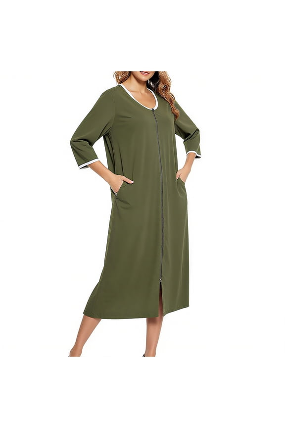 Women Winter Warm Nightgown Cozy Fleece Homewear Soft Sleepwear Long Pajama Dress Home Relaxation Comfortable Nightdress with Pockets