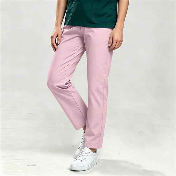 IUYRTFE Women Workwear Scrub Pants Elastic Waist Drawstring Cargo Trousers with Pockets for Healthcare Daily Wear