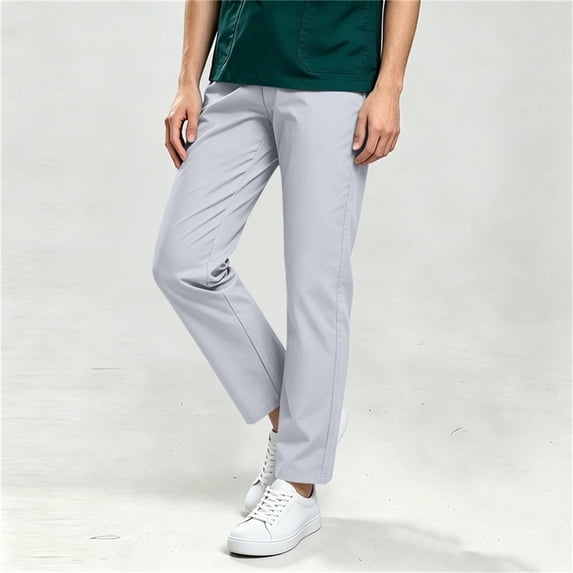 IUYRTFE Women Workwear Scrub Pants Elastic Waist Drawstring Cargo Trousers with Pockets for Healthcare Daily Wear
