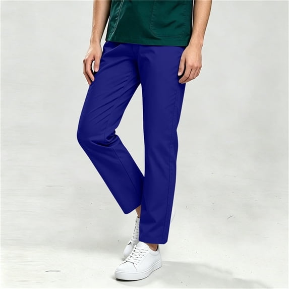 IUYRTFE Women Workwear Scrub Pants Elastic Waist Drawstring Cargo Trousers with Pockets for Healthcare Daily Wear