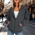 thumbnail image 1 of IUYRTFE Women Zip Up Hooded Jacket Stand Collar Long Sleeve Casual Outerwear for Fall Winter Daily Wear, 1 of 8