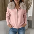 thumbnail image 1 of IUYRTFE Women Zip Up Jacket Faux Fur Collar Knitted Cardigan Short Coat for Autumn Winter Casual Wear, 1 of 7