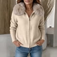 thumbnail image 1 of IUYRTFE Women Zip Up Jacket Faux Fur Collar Knitted Cardigan Short Coat for Autumn Winter Casual Wear, 1 of 7