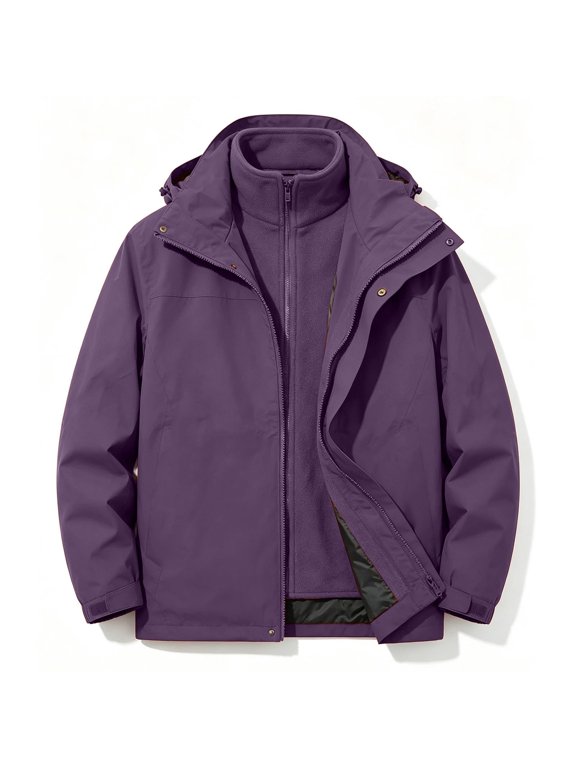 Women's 3-in-1 Ski Jacket, 95% Polyester 5% Spandex Regular Fit Removable Hood Waterproof