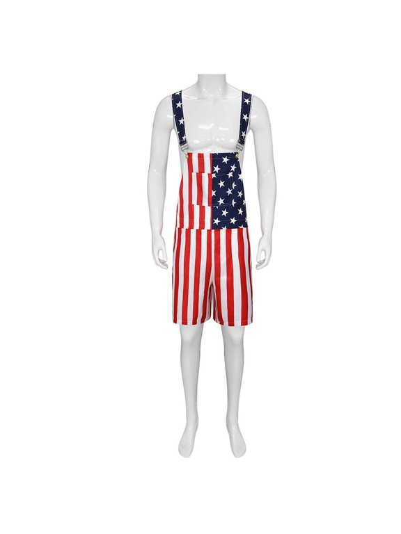 Women's American Flag Overall Shorts Patriotic Bib Shortalls with Adjustable Straps and Pockets for Independence Day