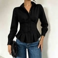 thumbnail image 1 of IUYRTFE Women's Button Down Peplum Shirt Long Sleeve Collared Slim Fit Elegant Workwear Blouse, 1 of 8