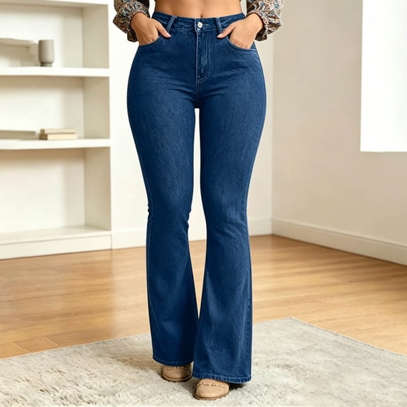 IUYRTFE Women's Button Fly Flare Denim Jeans High Waisted Stretch Bootcut Pants with Pockets