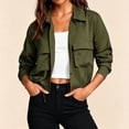 thumbnail image 1 of IUYRTFE Women's Collared Button Down Utility Jacket with Flap Pockets Lightweight Long Sleeve Casual Outdoor Coat, 1 of 9