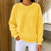 IUYRTFE Womens Crew Neck Waffle Knit Top Long Sleeve Casual Solid Color Pullover Blouse