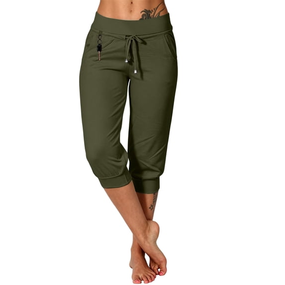 IUYRTFE Women's Cropped Capri Joggers Elastic Drawstring Waist Summer Sport Lounge Pants with Side Pockets