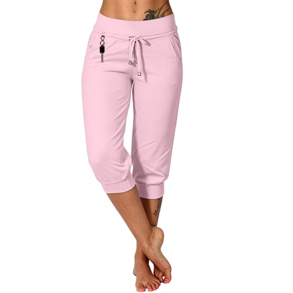 IUYRTFE Women's Cropped Capri Joggers Elastic Drawstring Waist Summer Sport Lounge Pants with Side Pockets