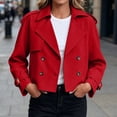 thumbnail image 1 of IUYRTFE Women's Cropped Double Breasted Trench Jacket with Pockets Long Sleeve Lapel Collar Casual Short Coat, 1 of 6