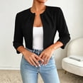 thumbnail image 1 of IUYRTFE Women's Cropped Open Front Shrug Cardigan – Solid Color 3/4 Sleeve Pleated Bolero Jacket for Office and Casual Layering, 1 of 3