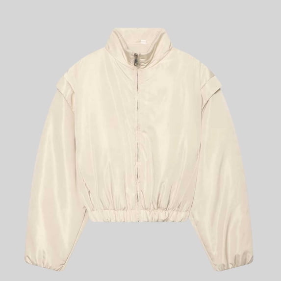 IUYRTFE Women's Cropped Zip Up Bomber Jacket with Stand Collar and Pockets Long Sleeve Casual Fall Coat