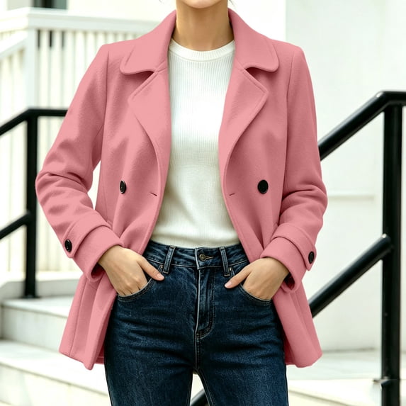 IUYRTFE Women's Double-Breasted Lapel Collar Jacket Long Sleeve Casual Mid-Length Coat