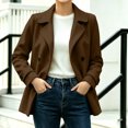 thumbnail image 1 of IUYRTFE Women's Double-Breasted Lapel Collar Jacket Long Sleeve Casual Mid-Length Coat, 1 of 6