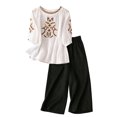 thumbnail image 1 of IUYRTFE Women's Embroidered Short Sleeve Top and Cropped Pants Set with Pockets Cotton Linen Blend Casual Two Piece Outfit, 1 of 7