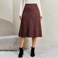 thumbnail image 1 of IUYRTFE Women's Faux Suede Midi Skirt High Waist Elastic Back A Line Flared Skirt with Zipper, 1 of 8