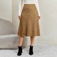 thumbnail image 1 of IUYRTFE Women's Faux Suede Midi Skirt High Waist Elastic Back A Line Flared Skirt with Zipper, 1 of 8
