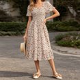 thumbnail image 1 of IUYRTFE Women's Floral Square Neck Short Sleeve Ruffle Hem Dress – Slim Waist A-Line Midi Dress for Summer Casual Wear, 1 of 6