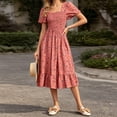 thumbnail image 1 of IUYRTFE Women's Floral Square Neck Short Sleeve Ruffle Hem Dress – Slim Waist A-Line Midi Dress for Summer Casual Wear, 1 of 6