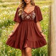 thumbnail image 1 of IUYRTFE Women's Flutter Sleeve Embroidered Mini Dress V Neck Tiered Ruffle Summer Casual A Line Dress, 1 of 6
