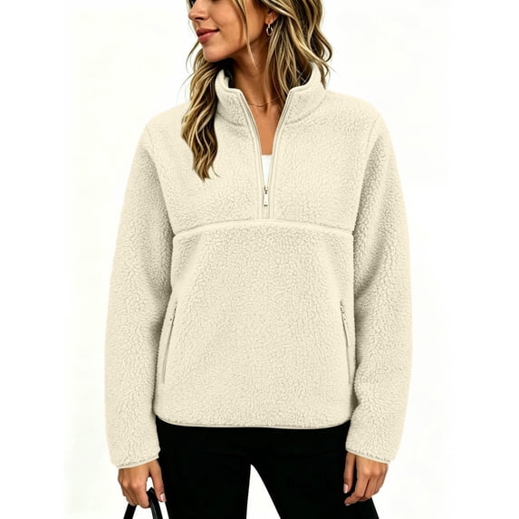 IUYRTFE Women's Half Zip Fleece Pullover Sweatshirt with Pockets Stand Collar Long Sleeve Casual Warm Top for Fall and Winter
