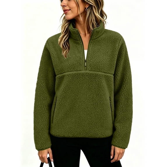 IUYRTFE Women's Half Zip Fleece Pullover Sweatshirt with Pockets Stand Collar Long Sleeve Casual Warm Top for Fall and Winter