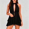 thumbnail image 1 of IUYRTFE Women's Halter Neck Sleeveless Tiered Ruffle Mini Dress Solid Color Summer Casual Loose Fit Top, 1 of 5