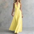thumbnail image 1 of IUYRTFE Women's Halter V-Neck Backless Maxi Dress – Elegant Sleeveless Floor-Length Gown with Pleated Waist for Evening Parties and Summer Weddings, 1 of 6