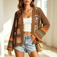 thumbnail image 1 of IUYRTFE Women's Hand Crochet Knit Cardigan Open Front Boho Style Long Sleeve Colorful Patterned Jacket, 1 of 6