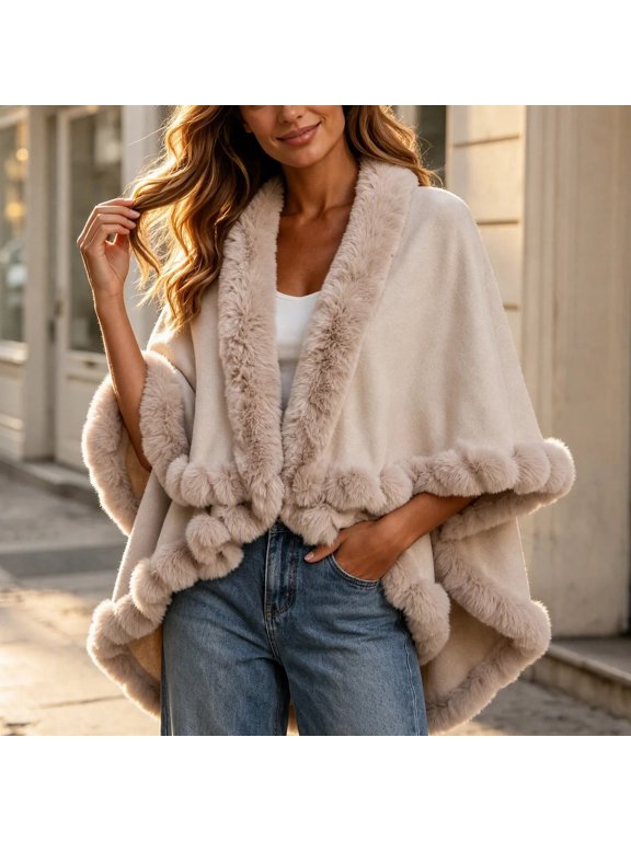 Women's Knitted Cape, Acrylic Loose Fit Batwing Sleeve Open Front Wrap for Daily Wear