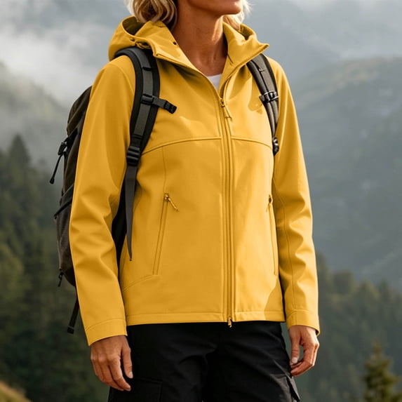 IUYRTFE Women's Lightweight Fleece Lined Softshell Jacket Waterproof Windproof Outdoor Hooded Coat with Pockets