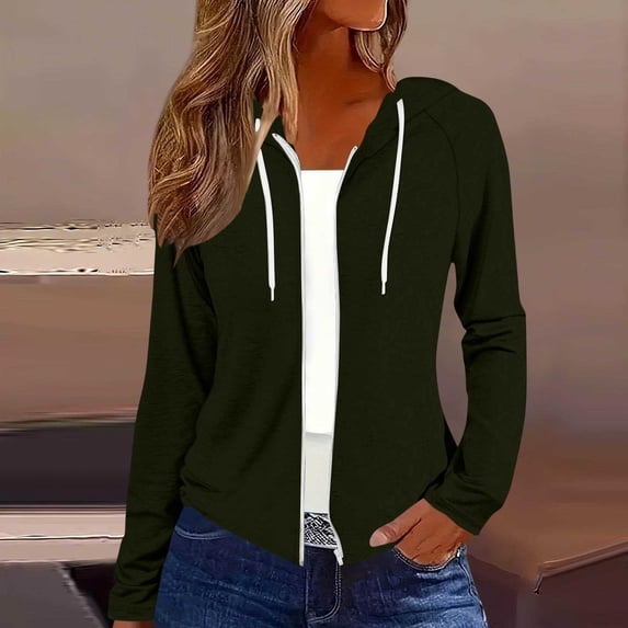 IUYRTFE Women's Lightweight Zip Up Hoodie Long Sleeve Drawstring Casual Summer Solid Color Top with Pockets