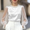 thumbnail image 1 of IUYRTFE Women's Long Sleeve Crew Neck Top Sheer Sleeve Ruffle Cuff Casual Pullover Blouse, 1 of 6