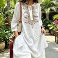thumbnail image 1 of IUYRTFE Women's Long Sleeve Embroidered Tunic Top Button Front Round Neck Casual Boho Blouse, 1 of 5