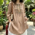 thumbnail image 1 of IUYRTFE Women's Long Sleeve Embroidered Tunic Top Button Front Round Neck Casual Boho Blouse, 1 of 5