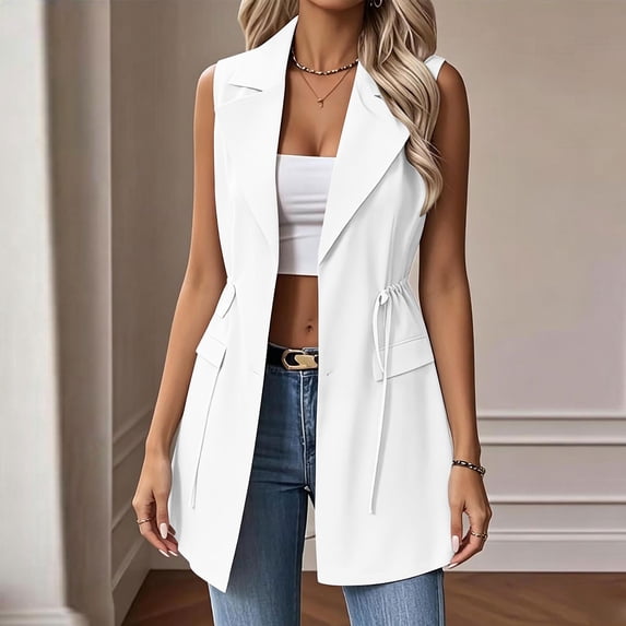 IUYRTFE Women's Long Sleeveless Blazer Vest Open Front Lapel Collar Casual Business Jacket with Pockets